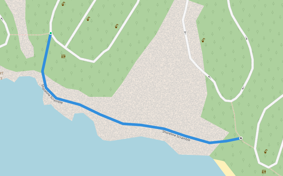 Shoreline Scramble walking route map in Killbear Park