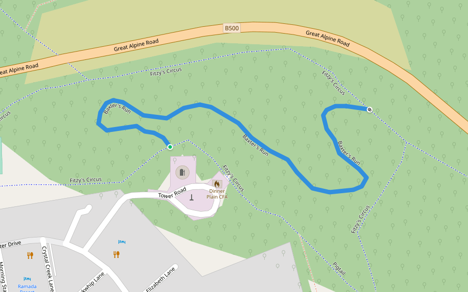 Baxter's Run walking route map in Dinner Plain
