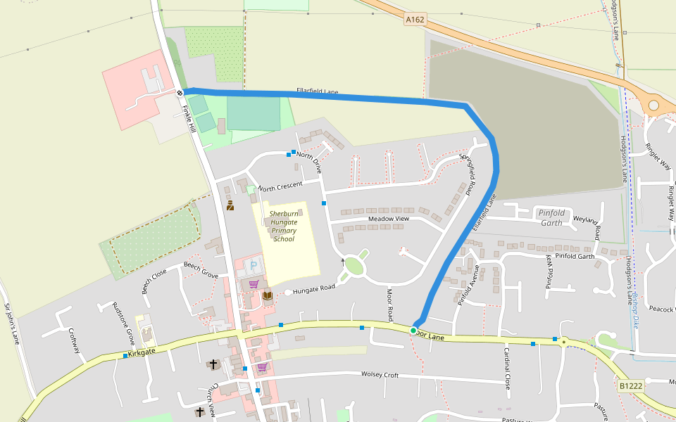 Ellarfield Lane walking route map in Sherburn in Elmet