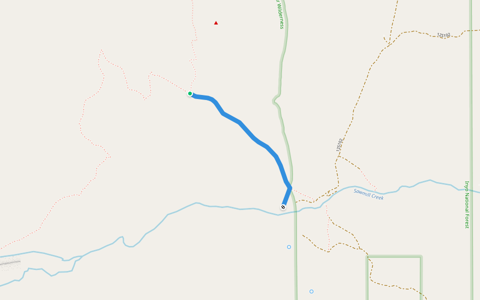 Sawmill To Birch Springs Trail walking route map in Big Pine