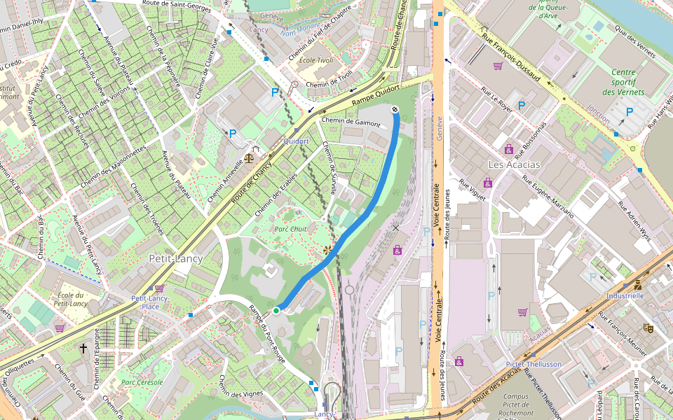 Promenade Nicolas-Bouvier walking route map in Petit-Lancy