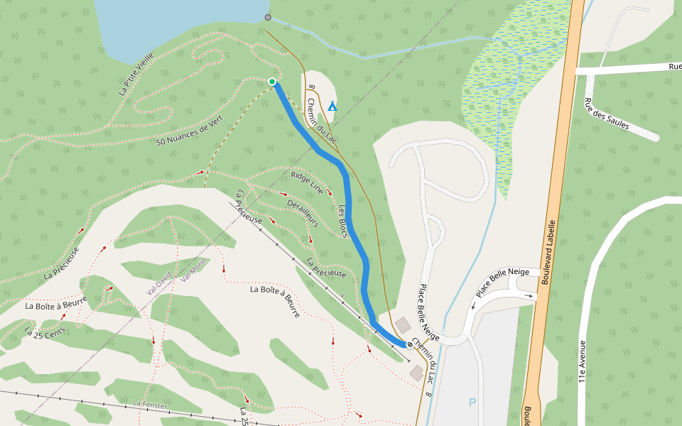 Les Blocs walking route map in Val-Morin