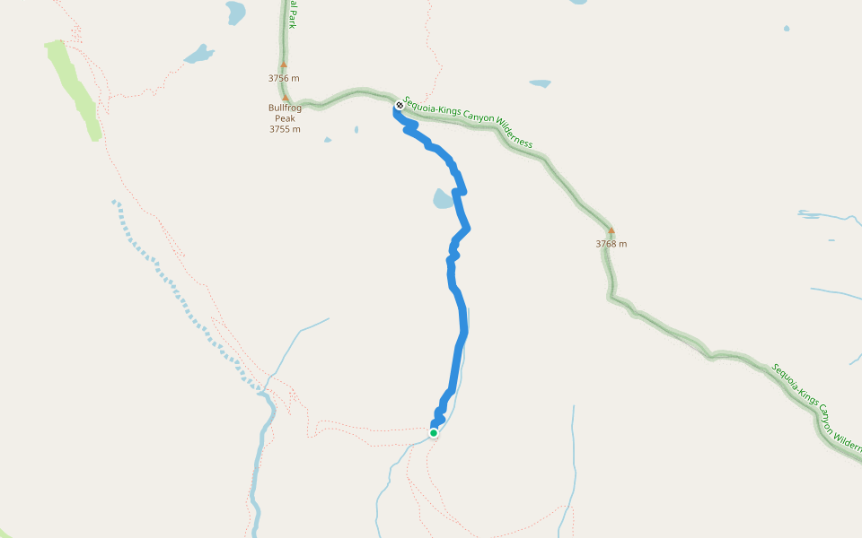 Shotgun Pass Trail walking route map in Mineral King