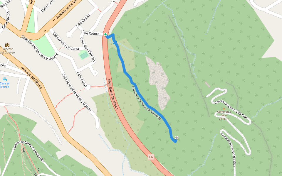 Camino a la Roca de Escalada walking route map in Sucre