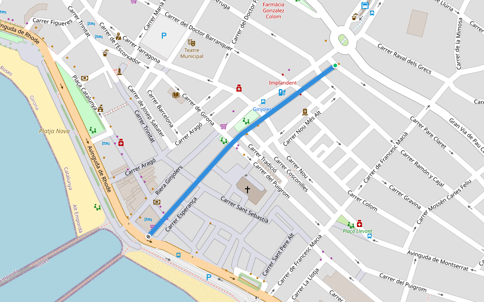 Carrer d'en Mairó walking route map in Roses