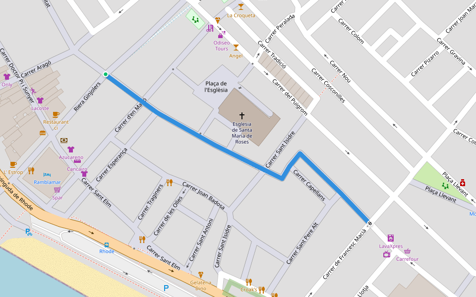 Carrer Sant Sebastià walking route map in Roses