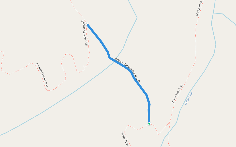 Baldwin Canyon Cutoff Trail walking route map in Mammoth Lakes