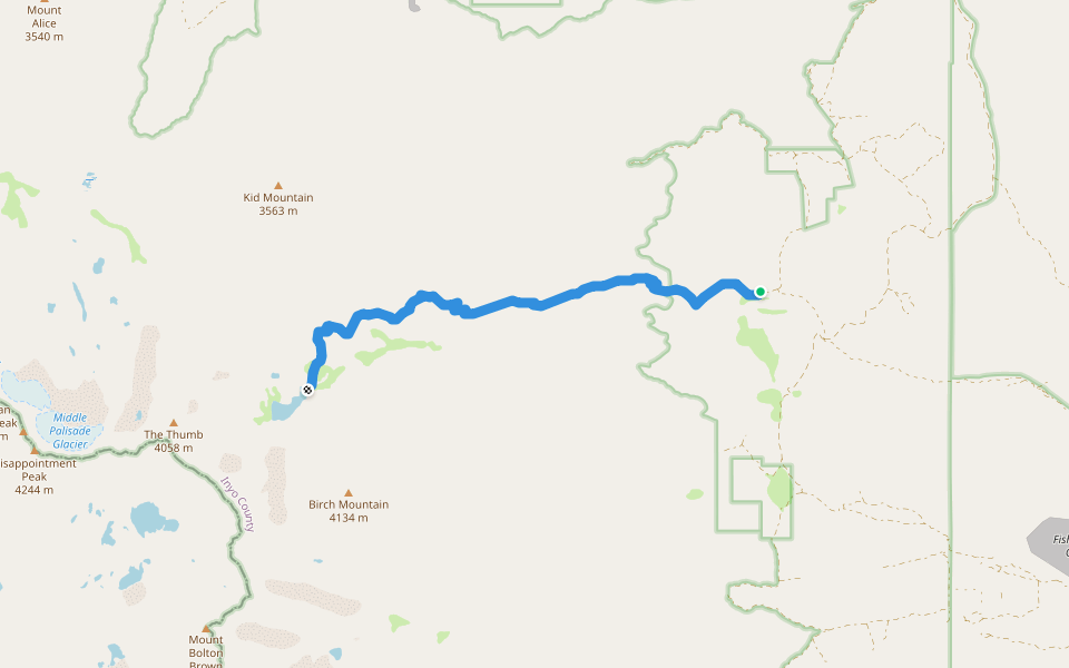 Birch Lake Trail walking route map in Big Pine