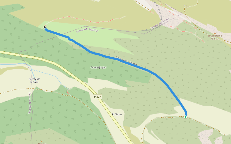 Camino del Caderamo walking route map in Cervera de Pisuerga