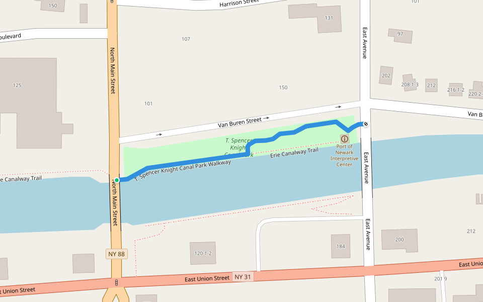 T. Spencer Knight Canal Park Walkway walking route map in Newark