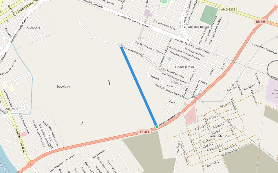 Avenida Itacolomi walking route map in Pirapora