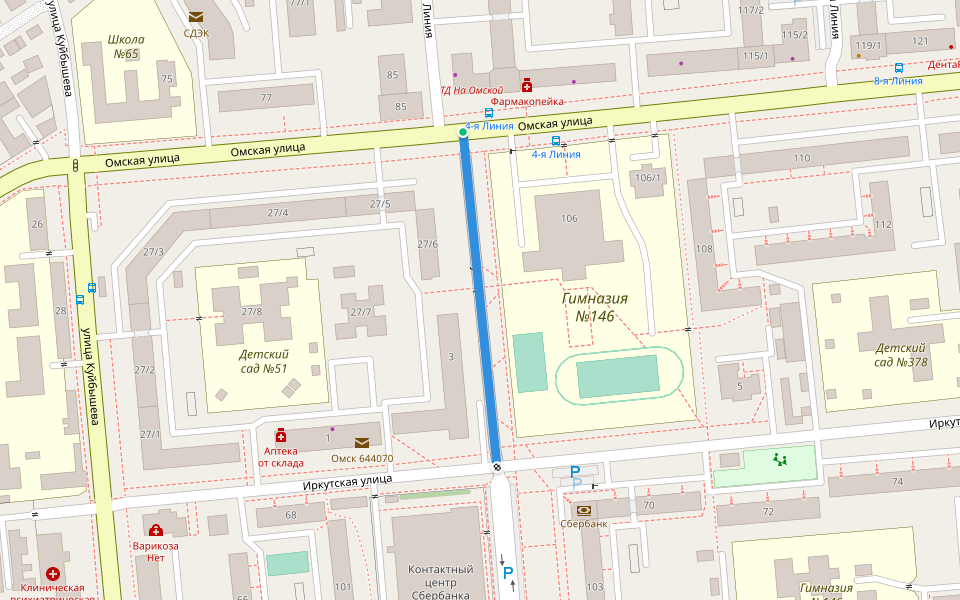улица 4-я Линия walking route map in Omsk