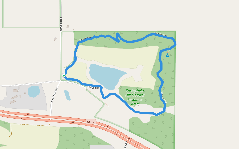 Ice Age Trail walking route map in Dane