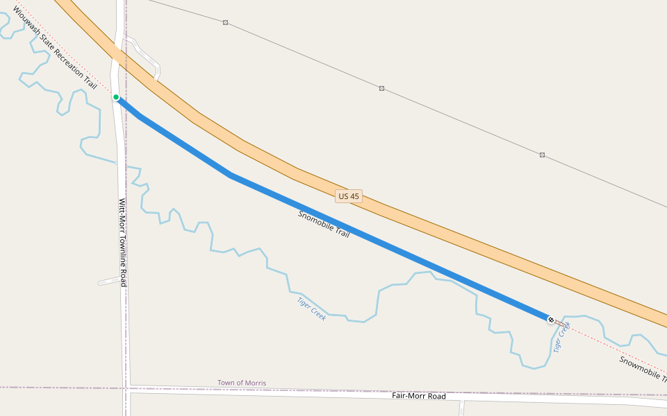 Snomobile Trail walking route map in Tigerton