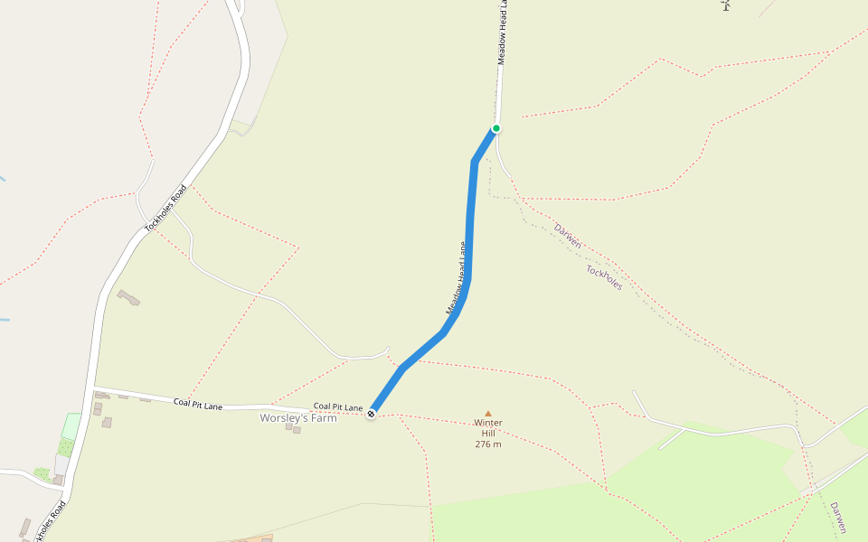 Meadow Head Lane walking route map in Darwen