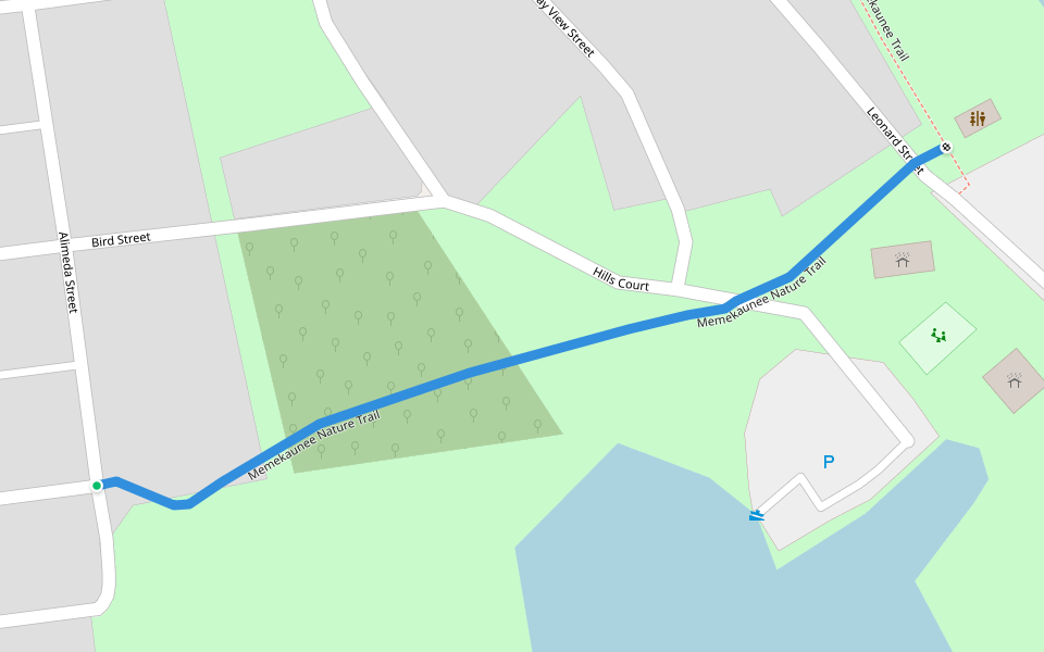 Memekaunee Nature Trail walking route map in Marinette