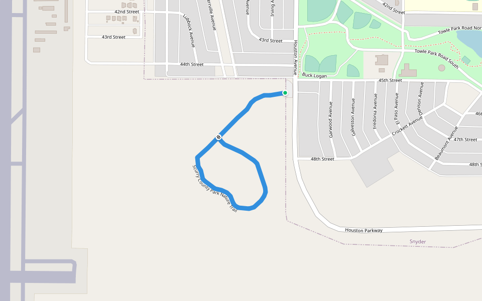 Scurry County Park Nature Trail walking route map in Snyder