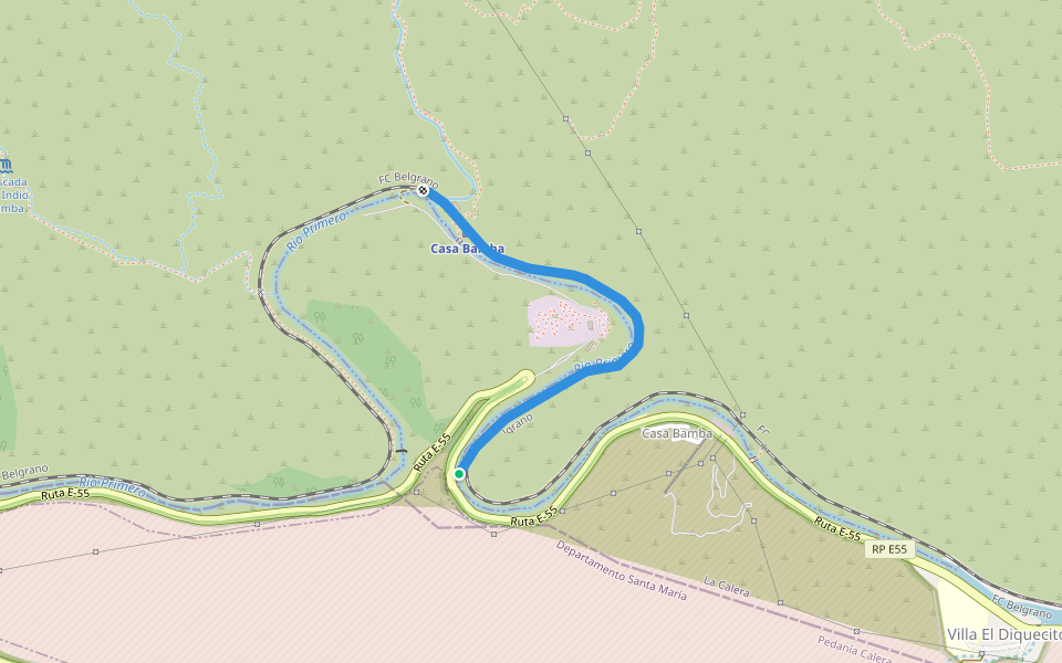 Sendero paralelo a las vías. Ingreso alternativo a Casa Bamba walking route map in La Calera