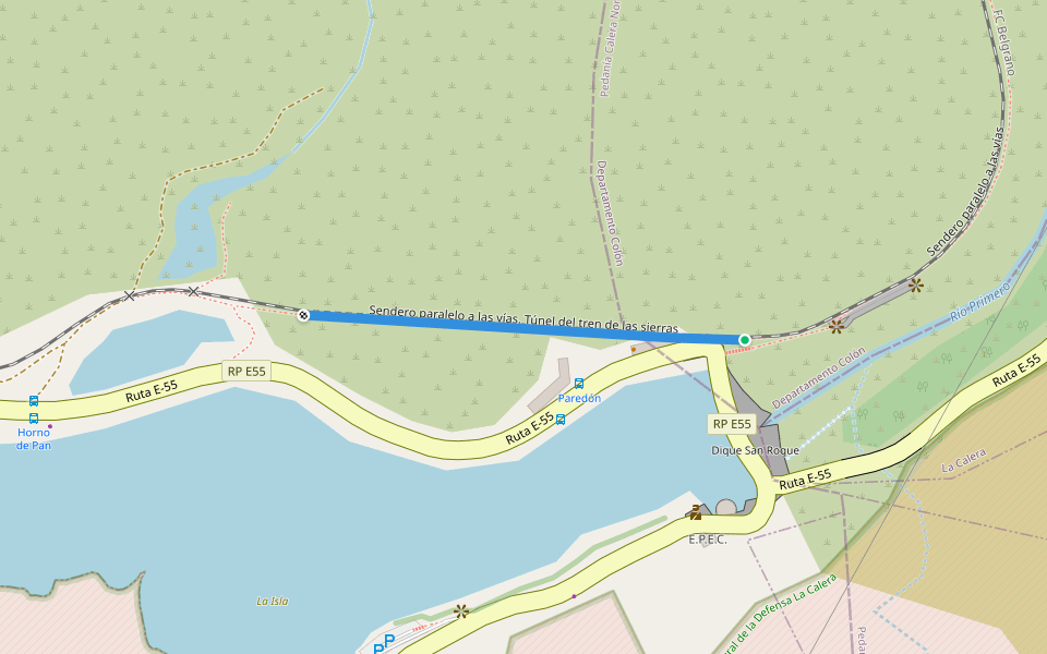 Sendero paralelo a las vías. Túnel del tren de las sierras walking route map in La Calera