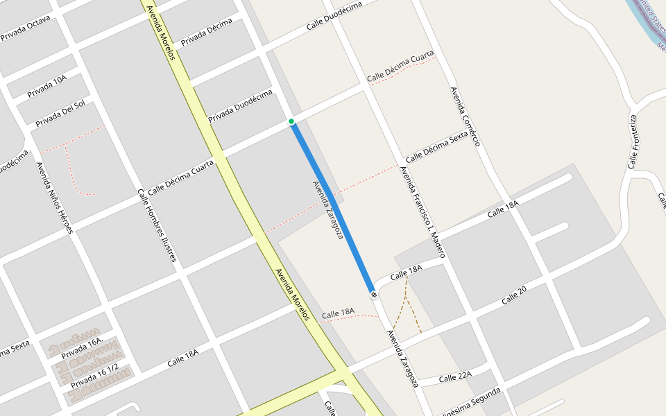 Avenida Zaragoza walking route map in Manuel Ojinaga