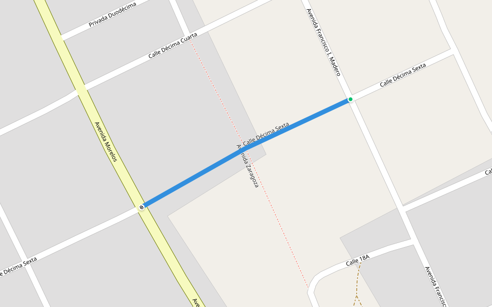 Calle Décima Sexta walking route map in Manuel Ojinaga