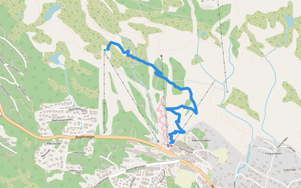 Rød sykkelløype walking route map in Beitostølen