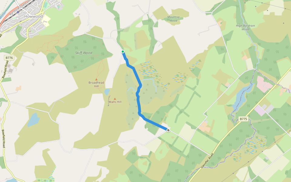Mid Hartfield Farm walking route map in Howwood