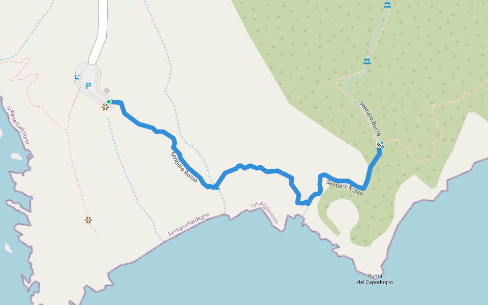 Sentiero Rosso walking route map in La Caletta