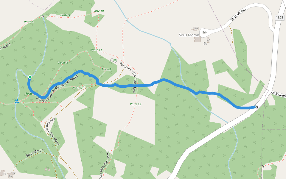 Ancien bisse du Moulin des Pécas walking route map in Valbirse