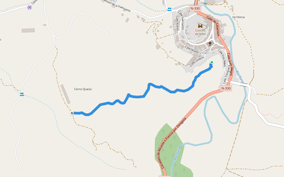 Senda del Cerro Queso walking route map in Villel