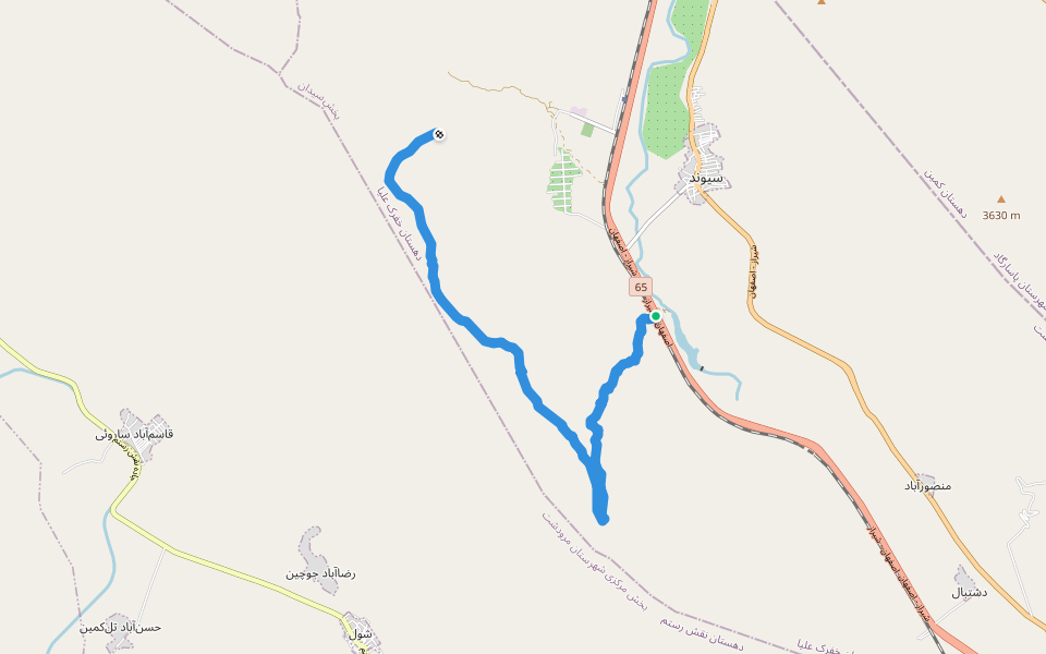 مسیر آق تپه walking route map in Sivand