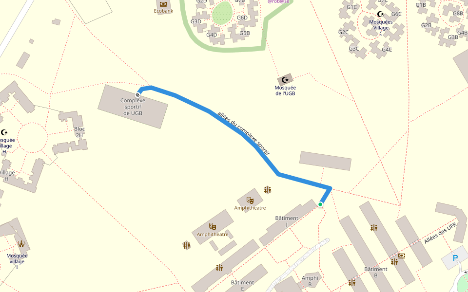 allées du complexe sportif walking route map in Saint-Louis