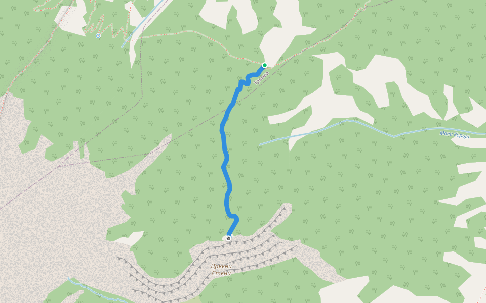 Crveni Steni Trail walking route map in Nižepole