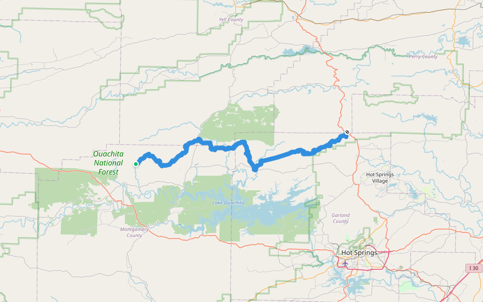 Ouachita Trail walking route map in Sims