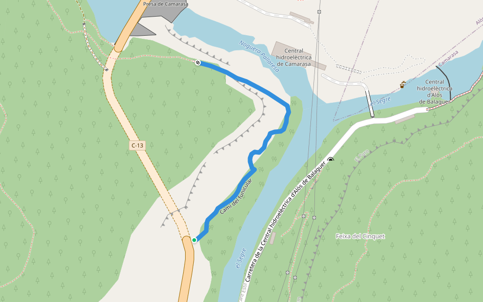 Camí del funicular walking route map in Camarasa