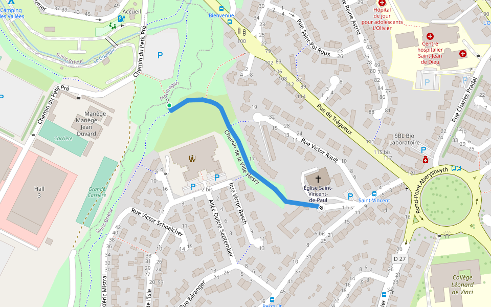 Chemin de la Ville Hesry walking route map in Saint-Brieuc