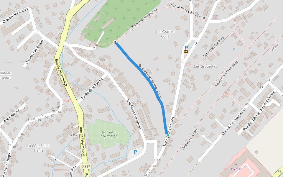 Sente des Grattes Coqs walking route map in Pontoise