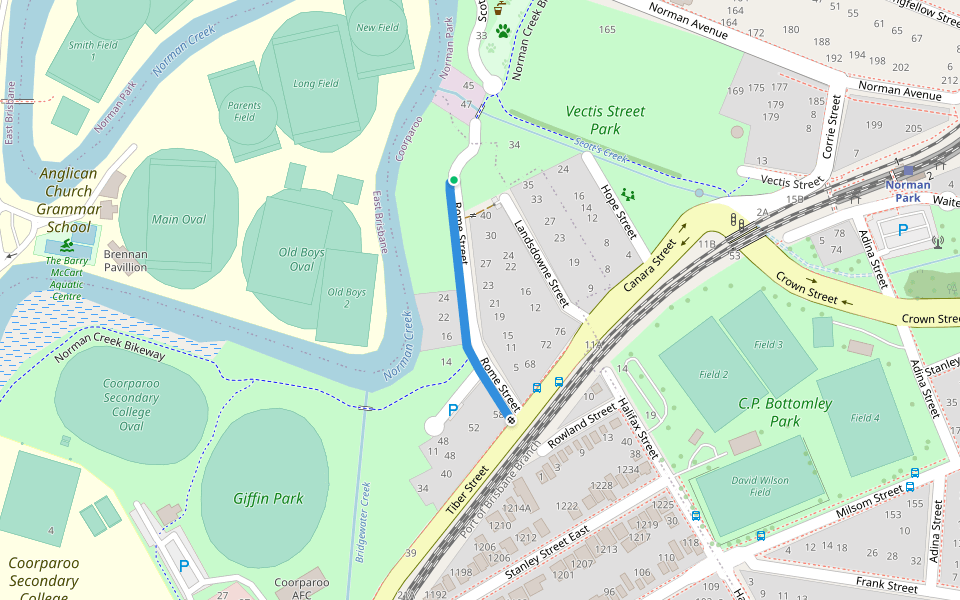 Rome Street walking route map in Coorparoo