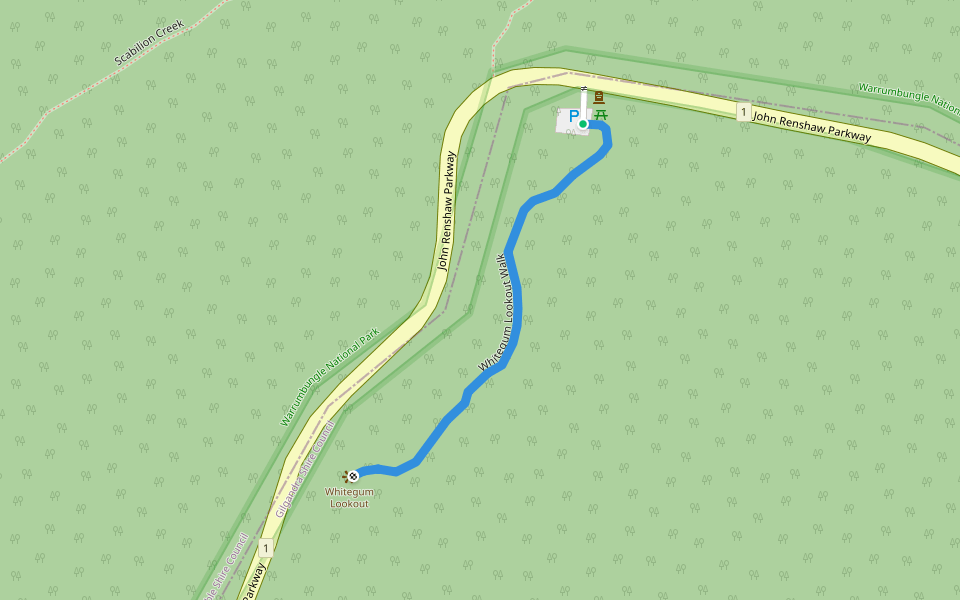 Whitegum Lookout Walk walking route map in Warrumbungle