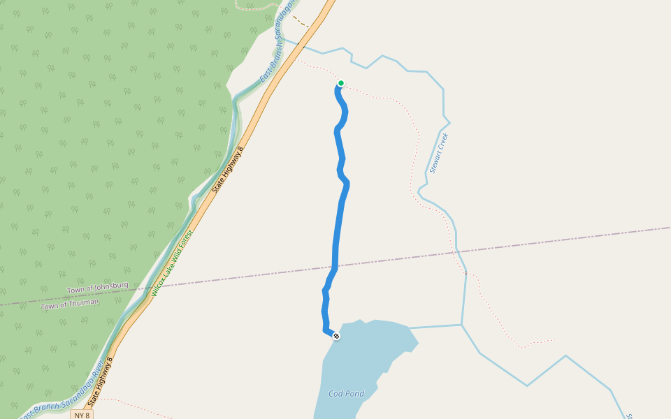 Cod Pond trail (yellow) walking route map in Johnsburg