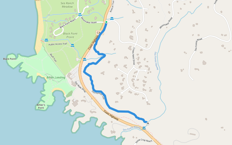 Sea Forrest Trail walking route map in Sea Ranch