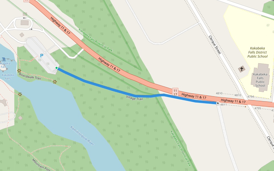 Village Trail walking route map in Kakabeka Falls