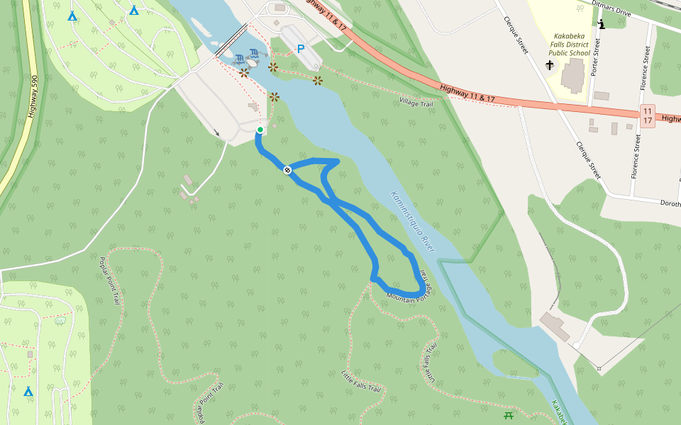 Mountain Portage Trail walking route map in Kakabeka Falls
