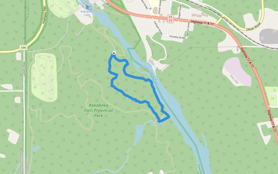 Little Falls Trail walking route map in Kakabeka Falls