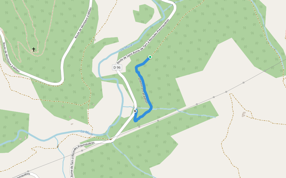 Chemin VTT et piéton walking route map in Castelnau-Pégayrols