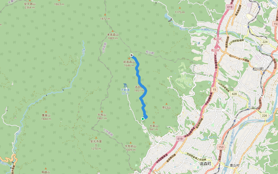 吉田山堂所ルート walking route map in Takamori