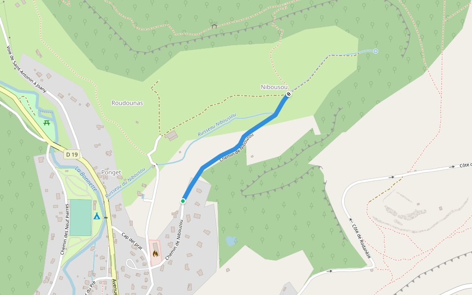 Chemin de Nibouzou walking route map in Saint-Antonin-Noble-Val