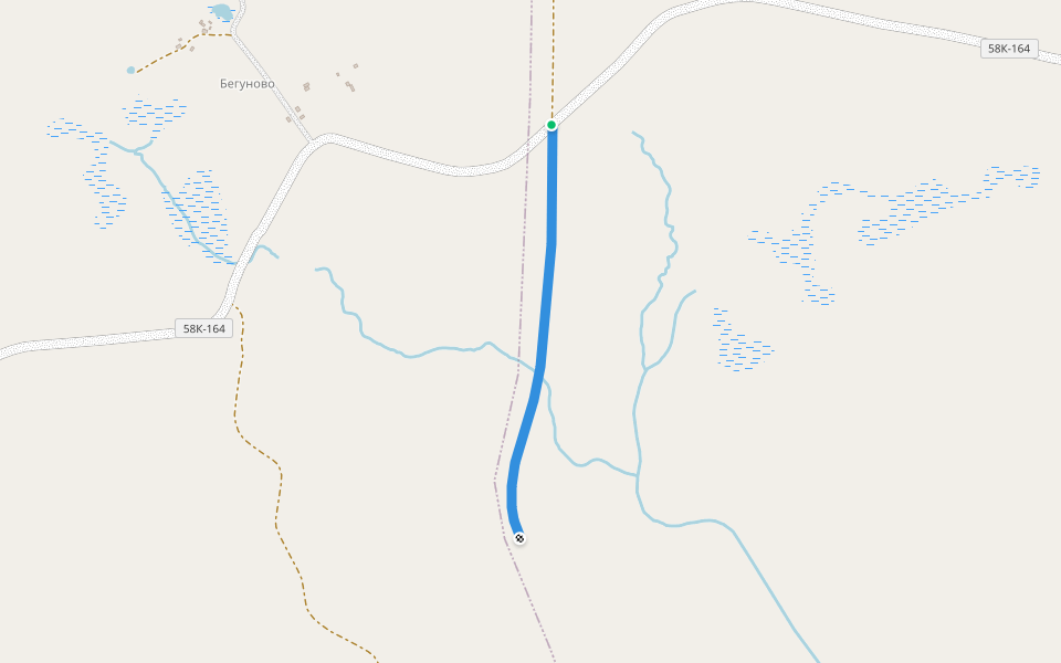 Тропа по полотну разобранной железной дроги walking route map in Begunovo