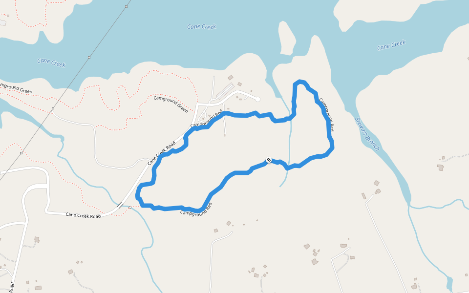 Campground Red walking route map in Waxhaw