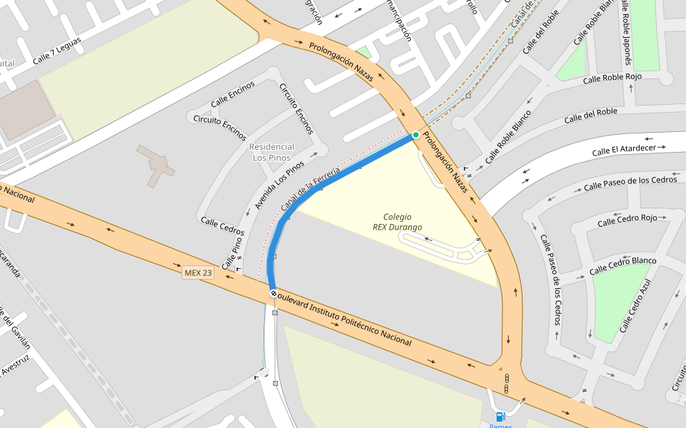 Canal de la Ferrería walking route map in Durango